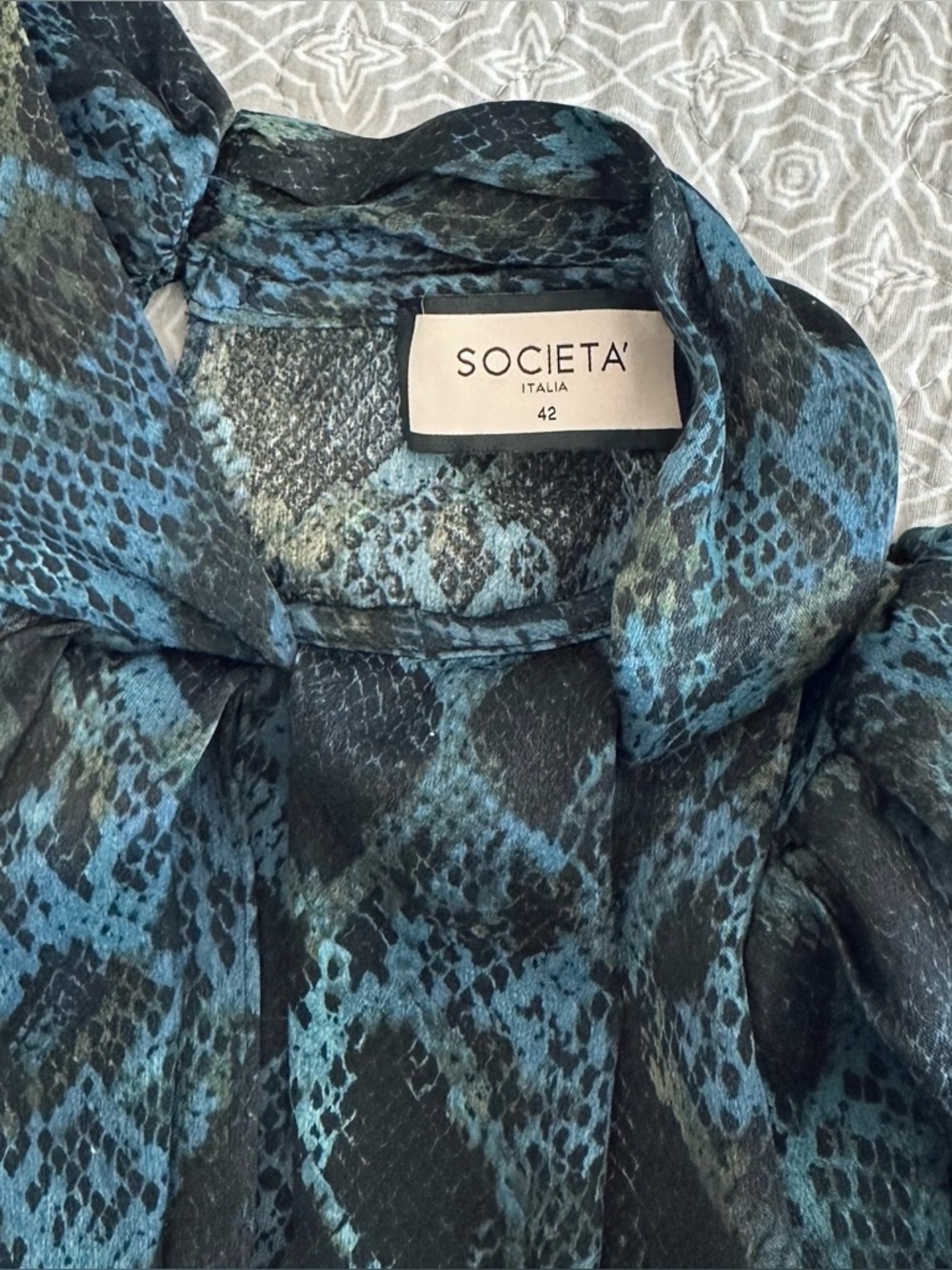 SOCIETA Italia Blue Black Snakeskin Maxi Dress High Neck Gothic Glam Size 42 / 6 - Picture 9 of 16
